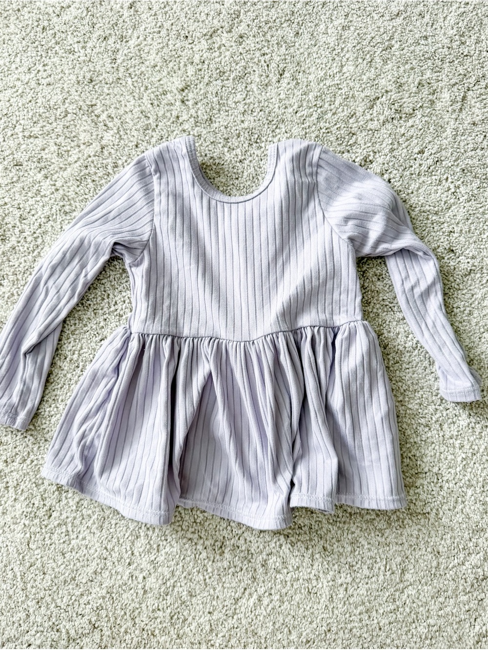 Girls' Long Sleeve Ribbed Peplum Top - Light Lavender